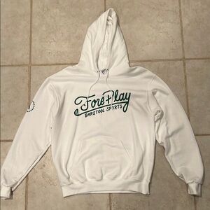 White and Green Pullover Hoodie with Graphic Design
